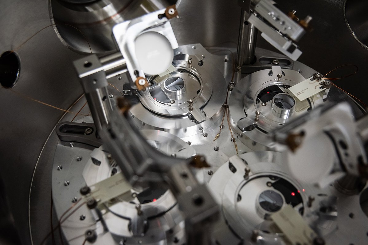 A view of the four sample trays inside the chamber.