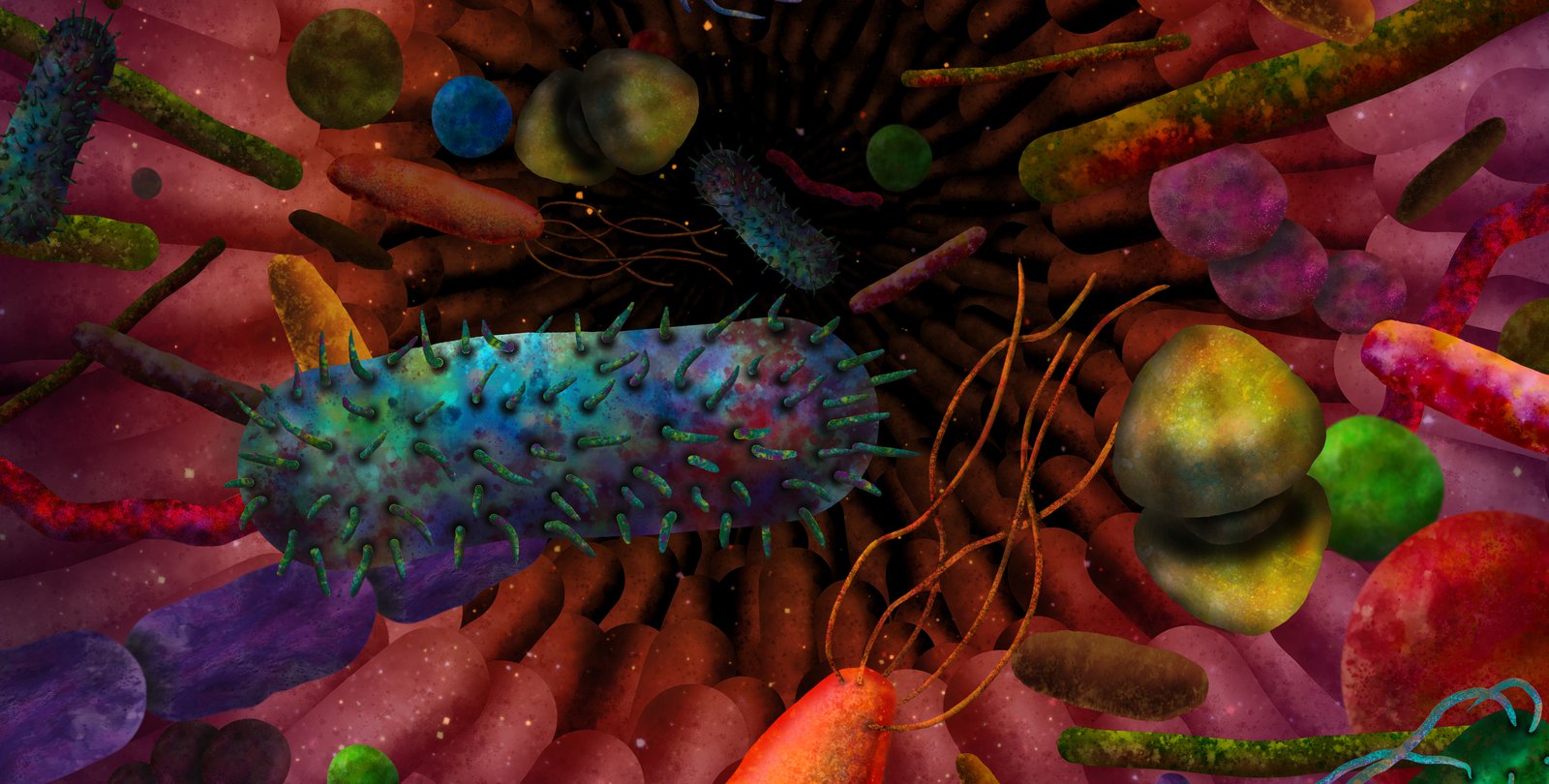 Artist depiction of bacteria in the gut.
