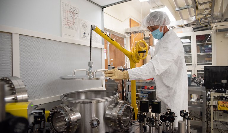 The vacuum chamber is ready to close.