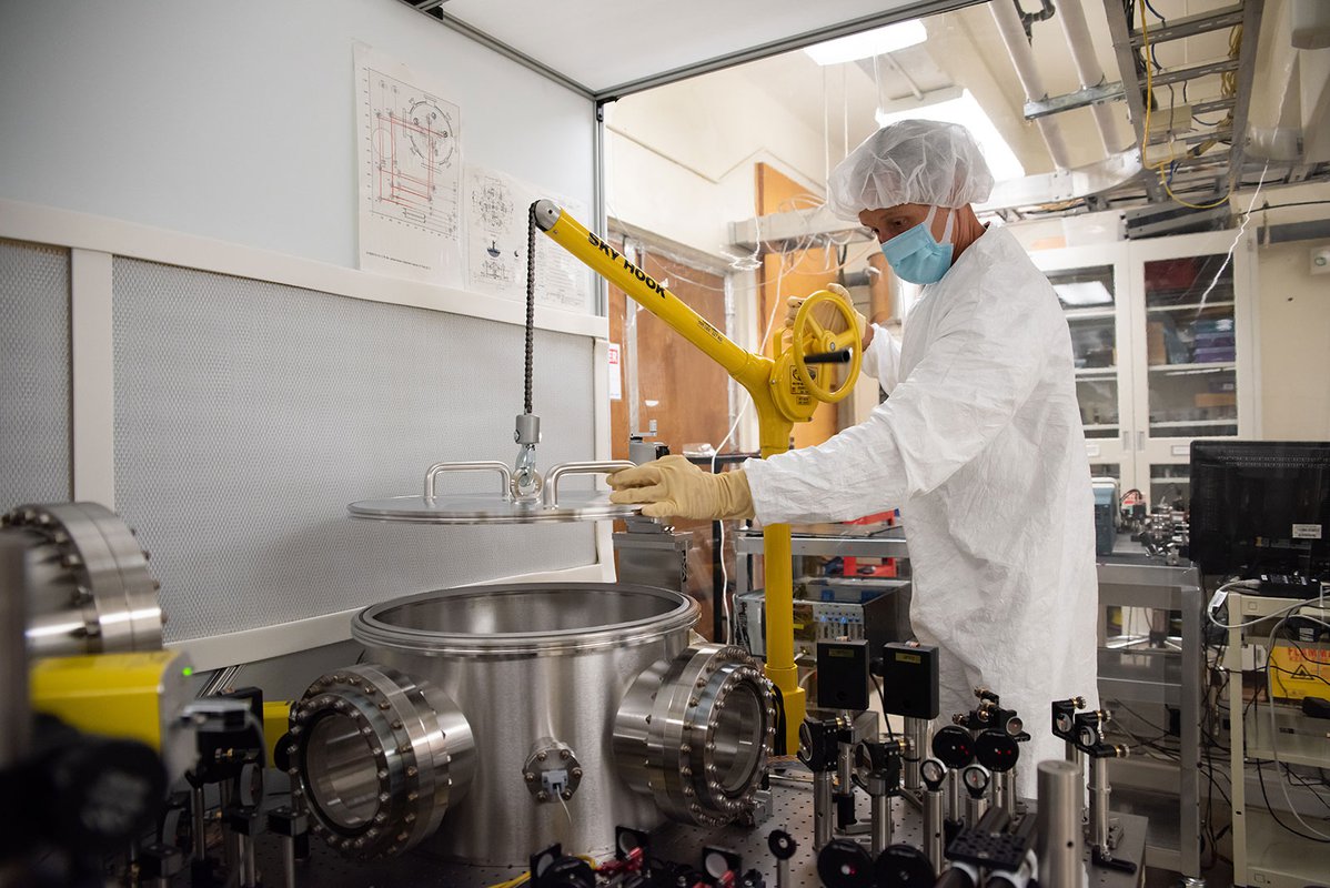 The vacuum chamber is ready to close.