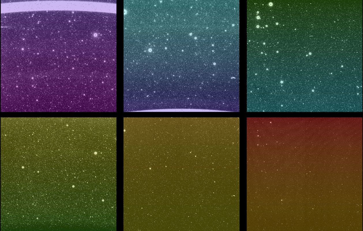 Starry images fill different colored squares -- the detectors.