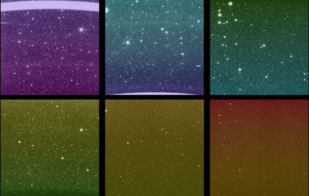 Starry images fill different colored squares -- the detectors.