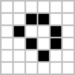 A small grid shows a D-shaped structure on an angle, made of pixels.