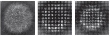 Three black and white images showing a contracting sphere with a black grid on top