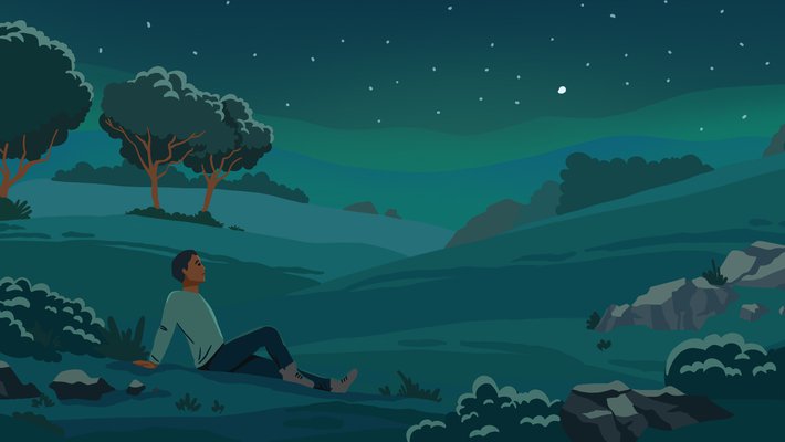 Graphic of man stargazing