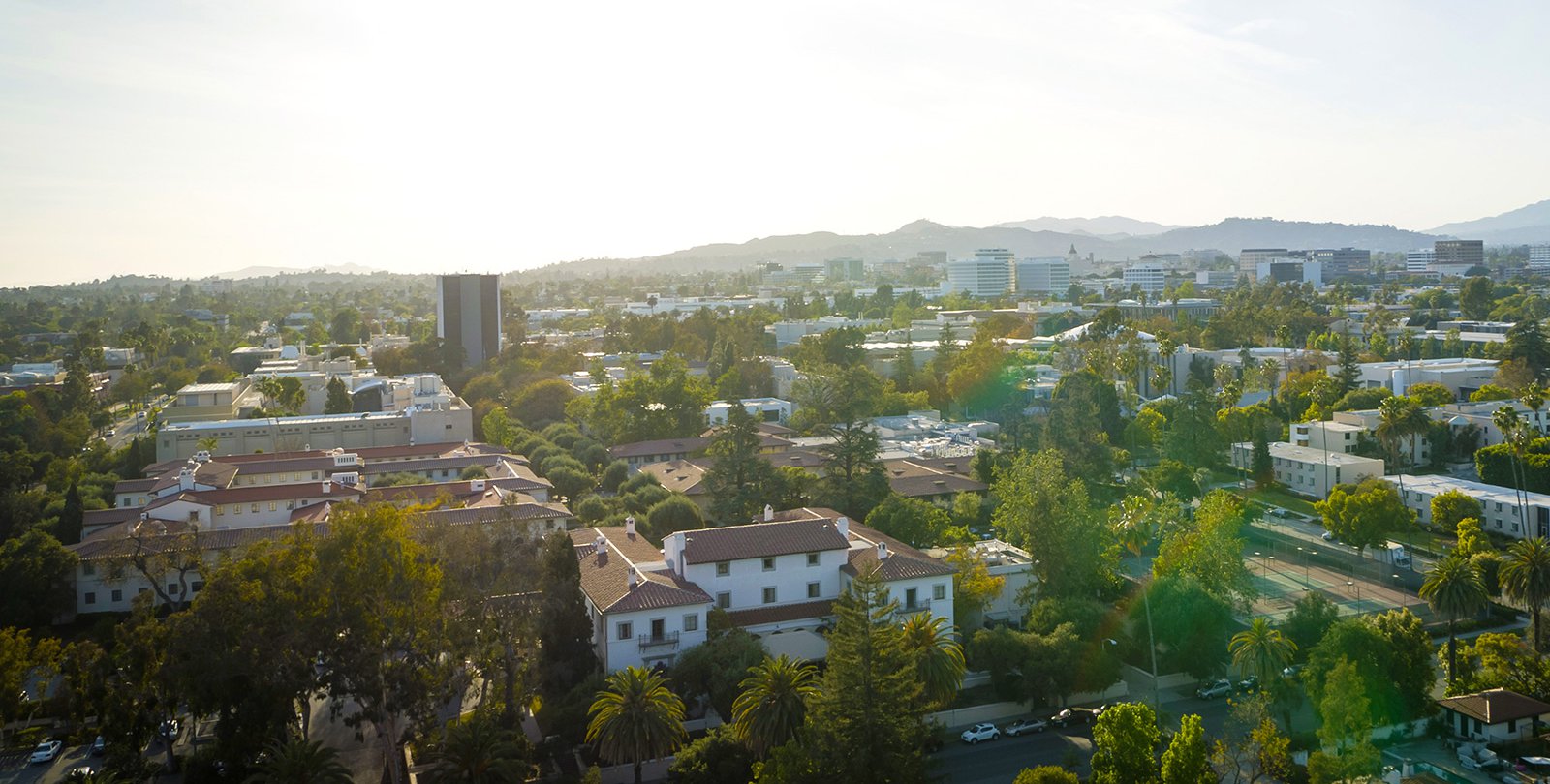 aerial view of Caltech looking northwest from the southeast corner of campus
