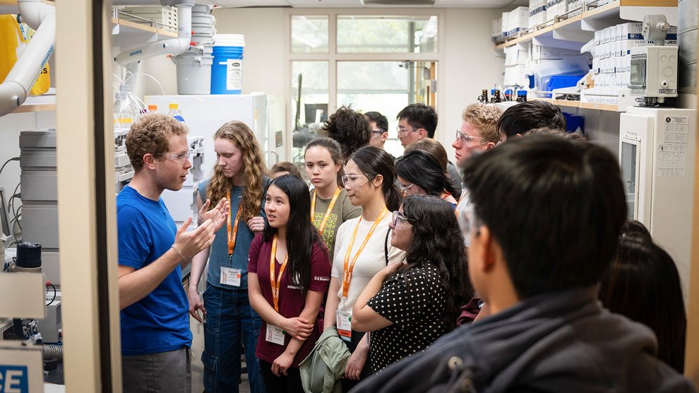 A group of students on a lab tour