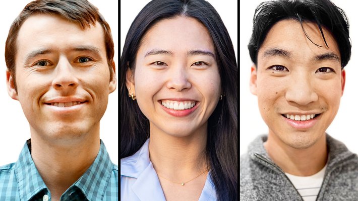 profile photos of Patryk Kozlowski, Clara Seo, and Daniel Tang winners of the 2025 Paul & Daisy Soros Fellowship for New Americans.