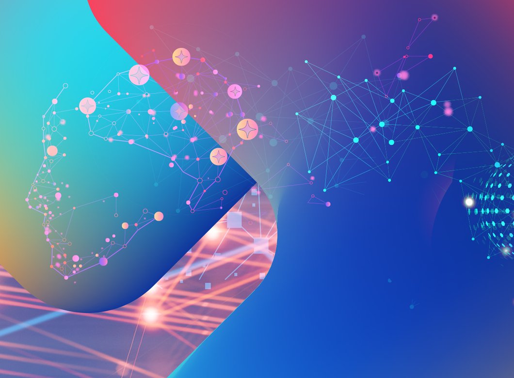 an abstract image roughly suggesting a head in profile with neurons highlighted and computer graphics suggesting an AI theme