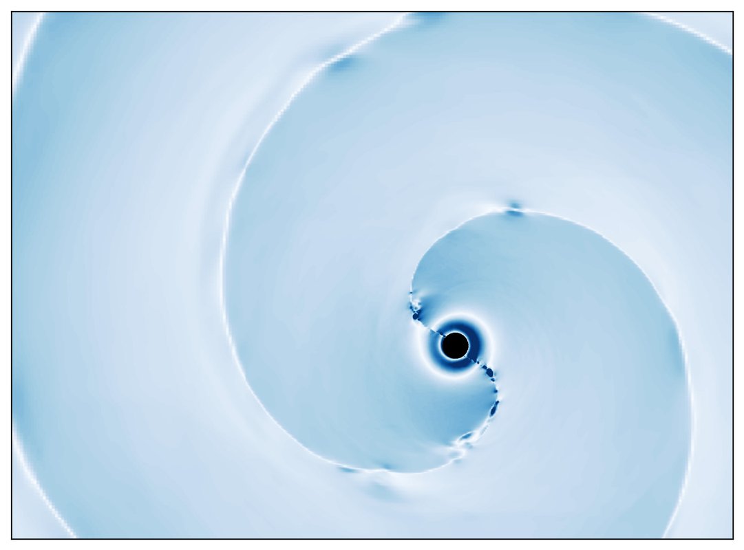 Simulation of a a black hole pulsar showing magnetic winds in blue. Looks like a shell.