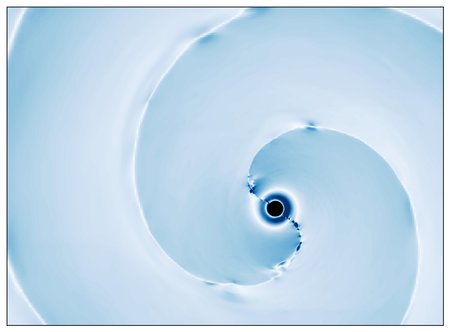 Simulation of a a black hole pulsar showing magnetic winds in blue. Looks like a shell.