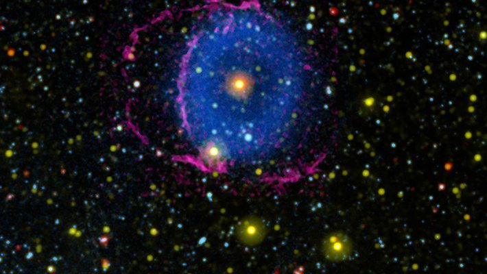 Image of the Blue Ring Nebula from GALEX and other telescopes, combined