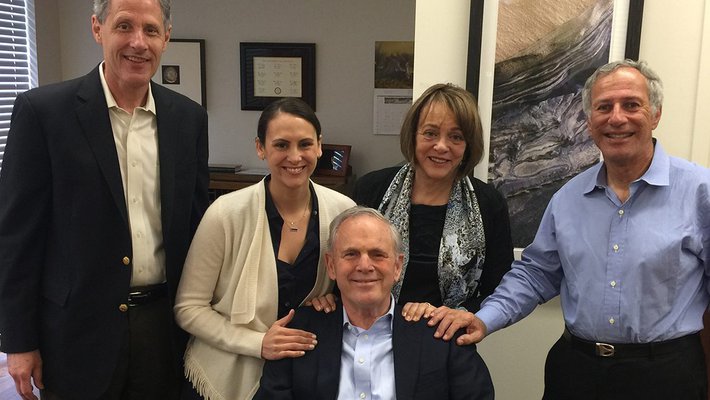 John Bryson, his daughter and wife, with Thomas F. Rosenbaum and Nate Lewis
