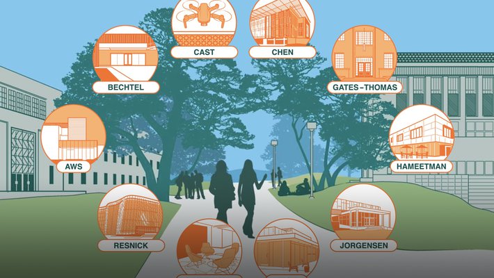 Graphic of campus buildings