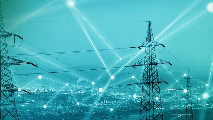 Transformers and power lines with blue filter