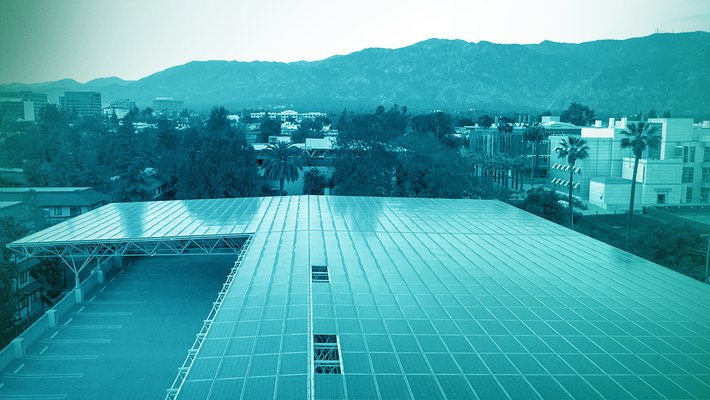 Solar panels on the roof of a Caltech parking garage