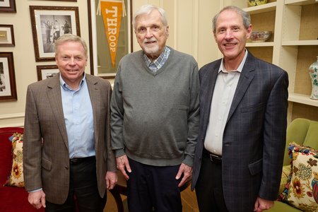 Caltech Provost David A. Tirrell, Ross Brown, and Caltech President Thomas F. Rosenbaum