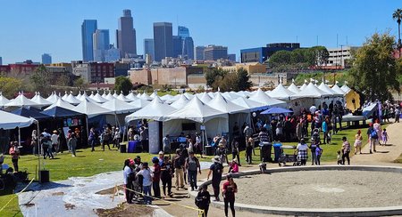 Booths at the City of STEM and Los Angeles Maker Faire in Los Angeles State Historic Park