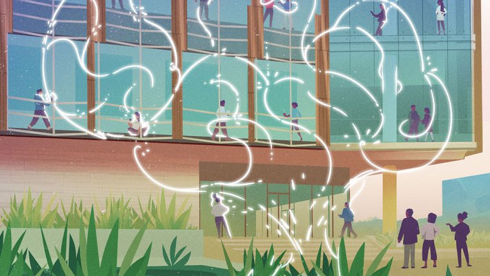 cover art from issue 12 of The Caltech Effect, an illustration of the new Chen building on campus