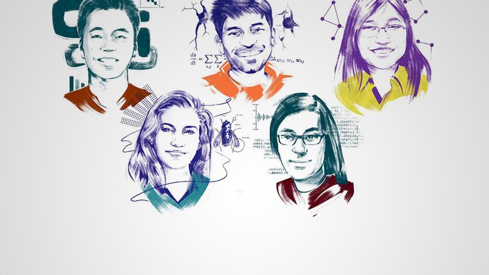 line drawing of five people