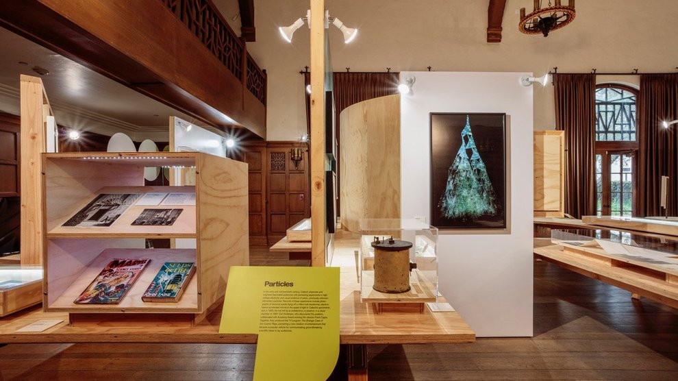 A hall contains case studies and contemporary art