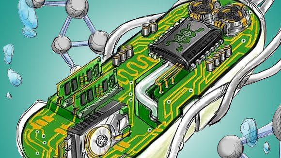 A drawing of a cell containing electrical components
