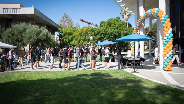 Guests line up in front of Beckman Auditorium for Convocation
