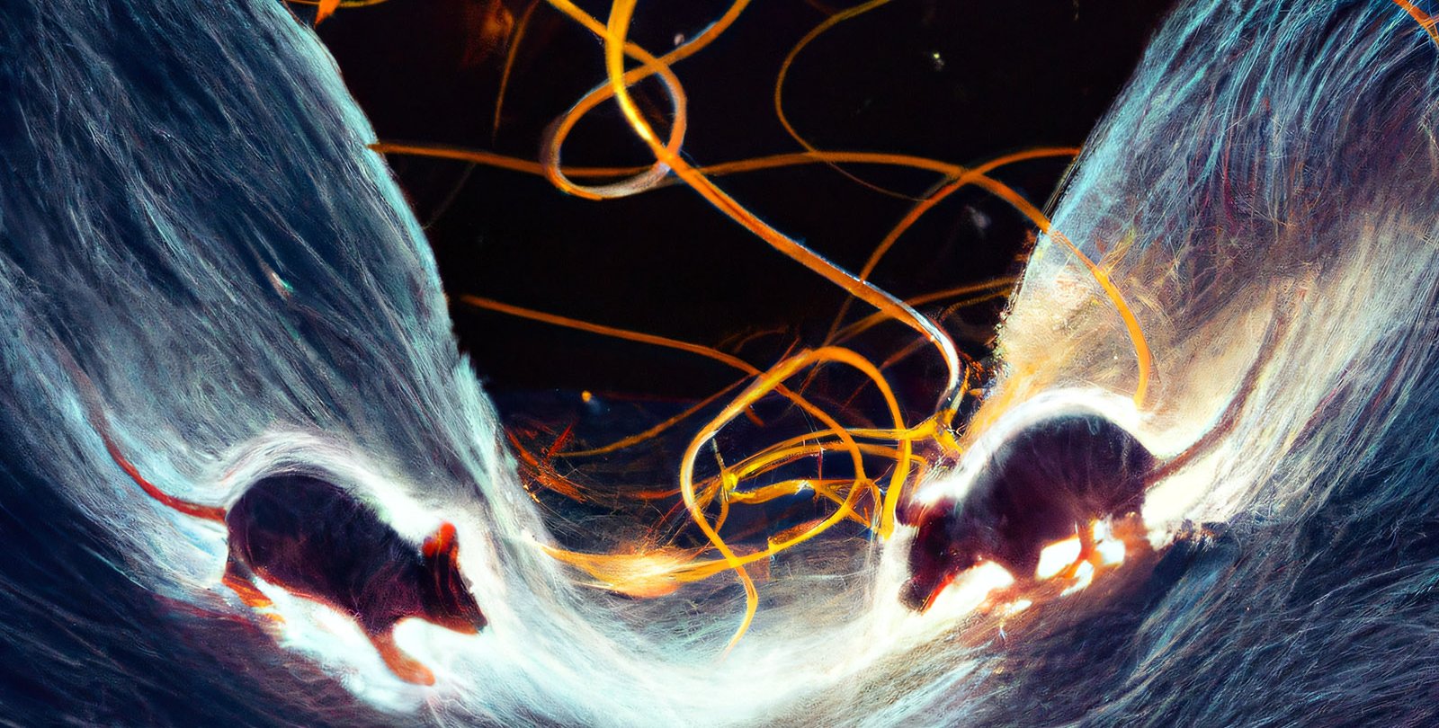 Two illustrated mice on a colorful background