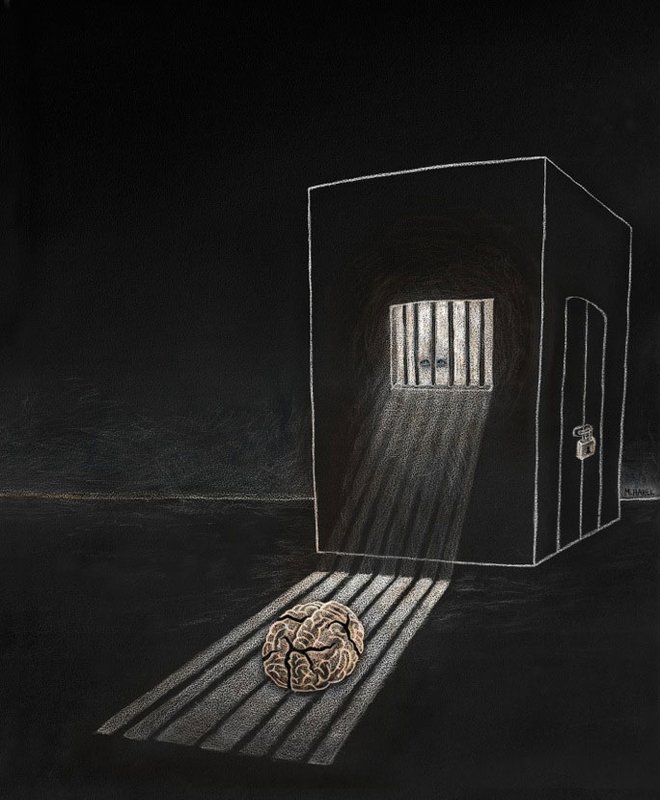 A brain alone in a cell