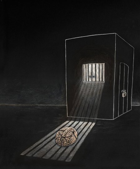 A brain alone in a cell