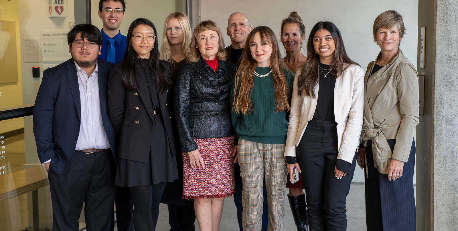 Caltech student finalists pose with members of the Perpall family