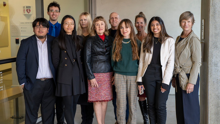 Caltech student finalists pose with members of the Perpall family