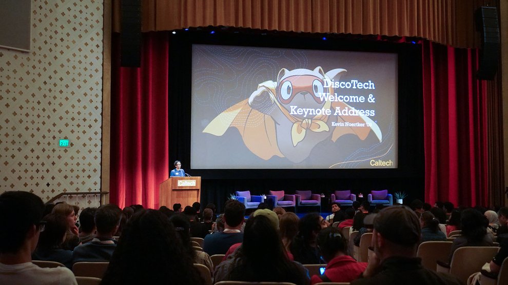 Ashley Pallie speaks onstage in Beckman Auditorium