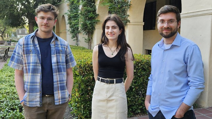 Saren, Patill, and George Daghlian standing on campus