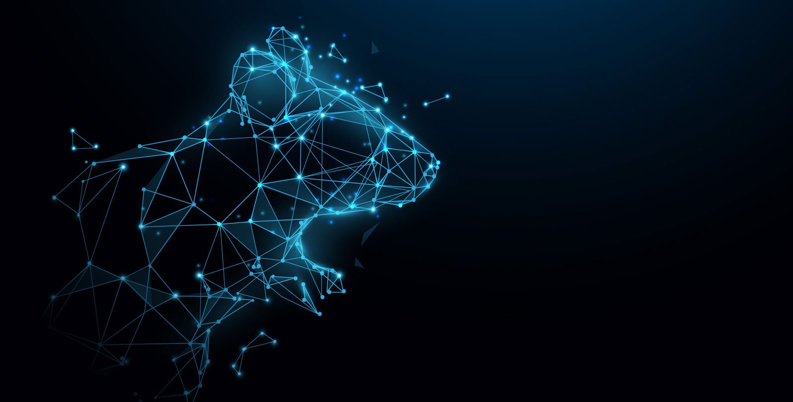 An artist's abstract rendition of a mouse made from glowing nodes with connections between them