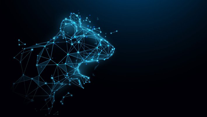 An artist's abstract rendition of a mouse made from glowing nodes with connections between them