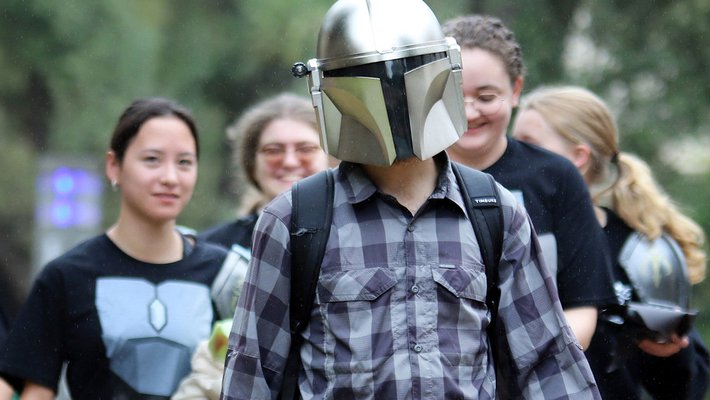 Students tackling a Mandalorian-themed stack head to their next destination.
