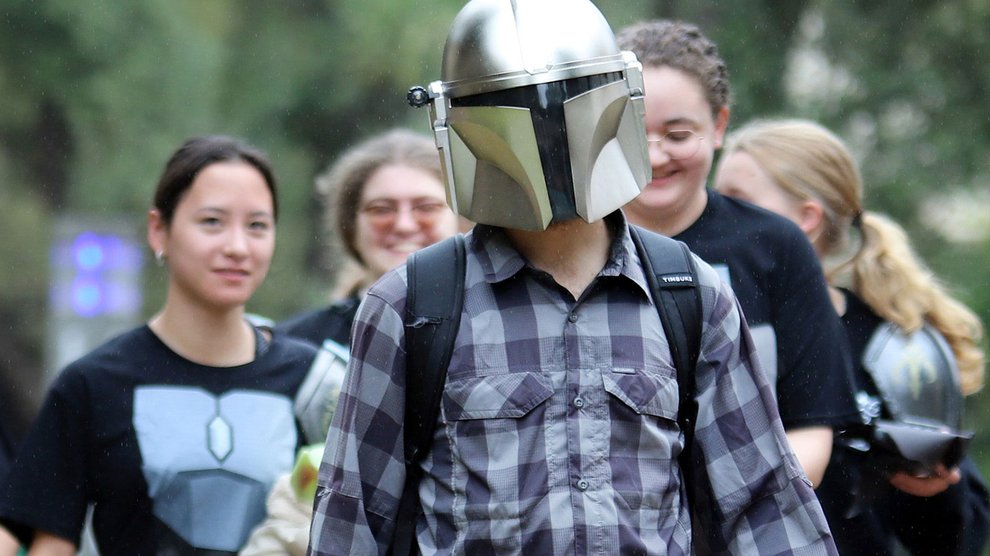 Students tackling a Mandalorian-themed stack head to their next destination.