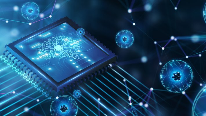 Artwork depicting quantum computers and AI.