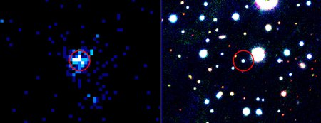 A comparison of X-ray and visible-light images shows the object of interest is brighter in X-rays.