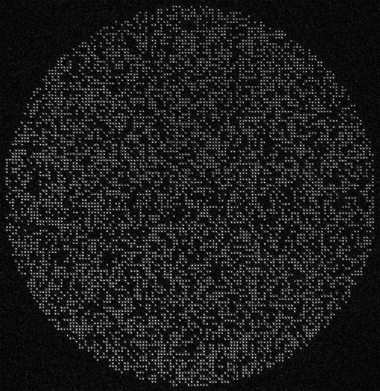 white dots fill a black circle