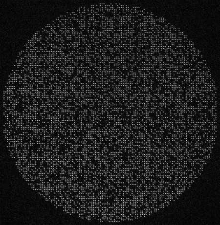 white dots fill a black circle