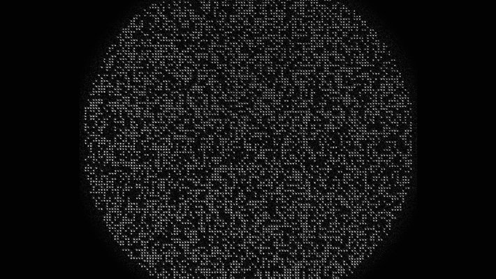 Thousands of white dots in a black circle.