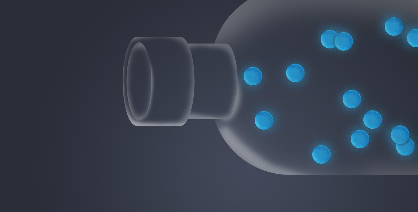 Artwork of a bottle with neutrons.