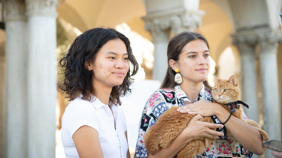 Lily Randall, Isabela Ceniceros, and Ginger the cat