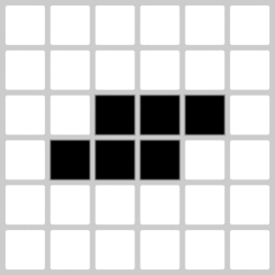 A small grid shows a small structure that oscillates between two forms.