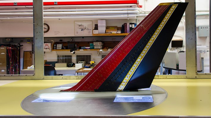 airplane tail in wind tunnel
