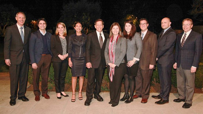 Caltech President, Provost, and HMRI investigators are pictured with Richard Merkin.