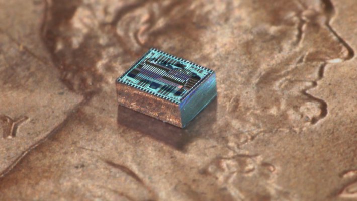 The OPA chip placed on a penny for scale