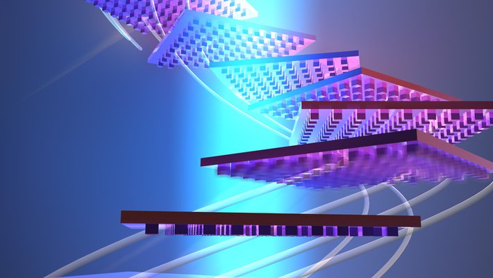 Conceptual illustration of a nano-patterned object reorienting itself to remain in a beam of light.